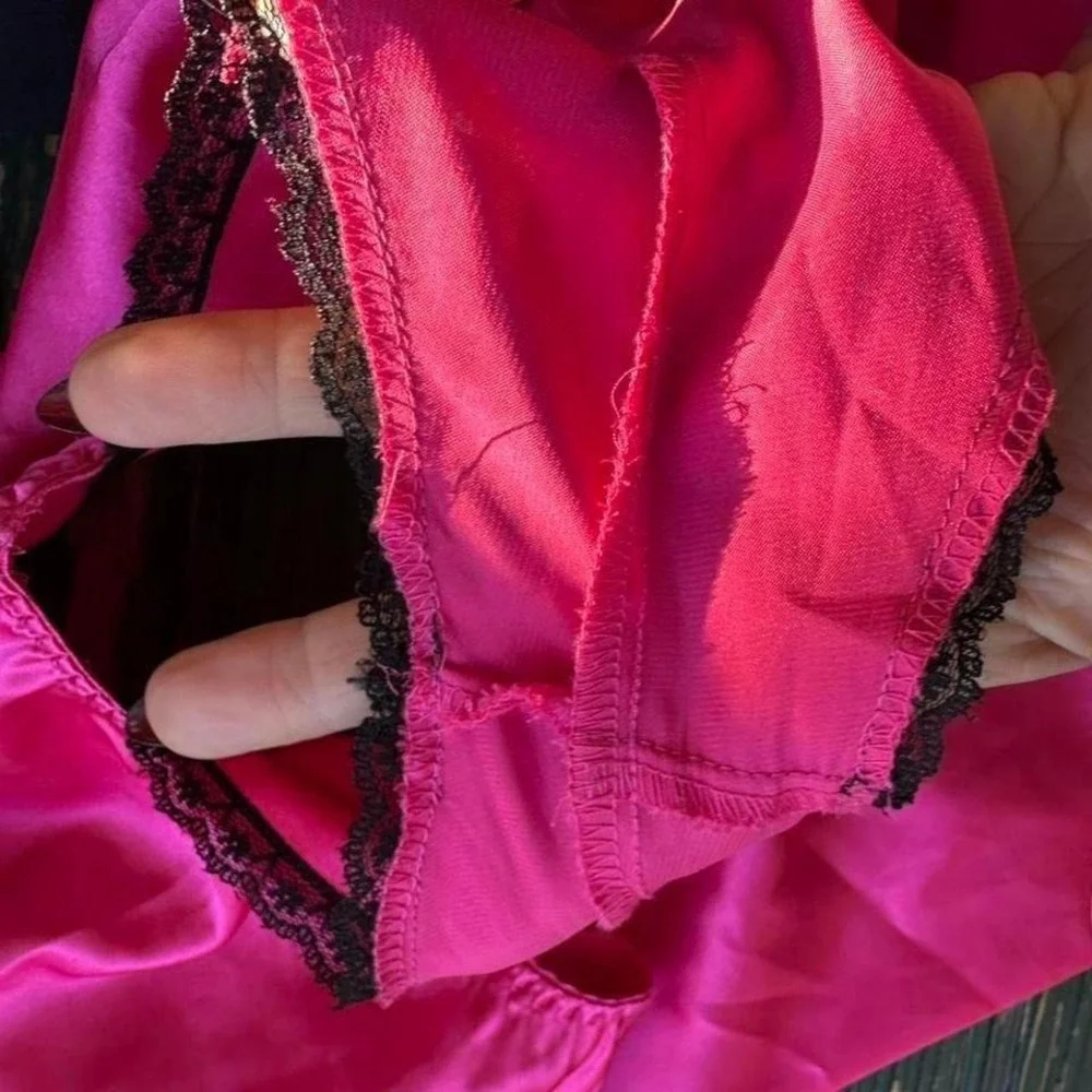 George Womens Hot Pink‎ Satin Tap Shorts Black Lace Trim Sleepwear Lounge L